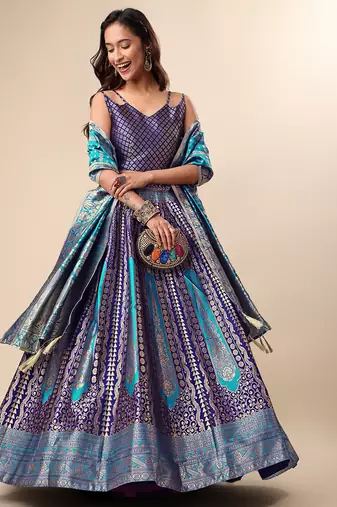 Navy blue Colour Jacquard Fabric Weaving Lehenga Choli