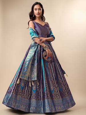 Navy blue Colour Jacquard Fabric Weaving Lehenga Choli 3