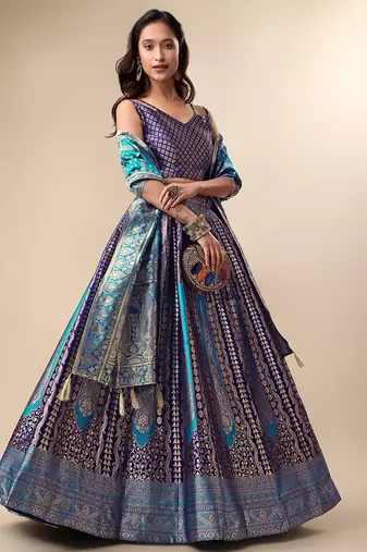Navy blue Colour Jacquard Fabric Weaving Lehenga Choli