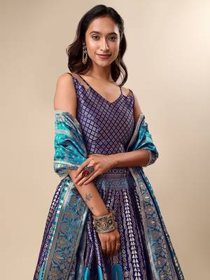 Navy blue Colour Jacquard Fabric Weaving Lehenga Choli 4