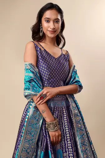Navy blue Colour Jacquard Fabric Weaving Lehenga Choli
