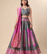 Teal Colour Jacquard Fabric Weaving Lehenga Choli