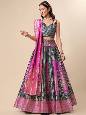 Teal Colour Jacquard Fabric Weaving Lehenga Choli 2