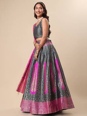 Teal Colour Jacquard Fabric Weaving Lehenga Choli 3