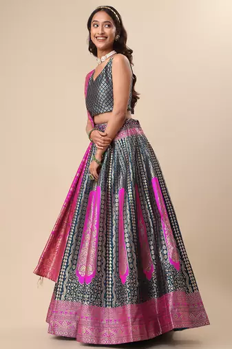 Teal Colour Jacquard Fabric Weaving Lehenga Choli