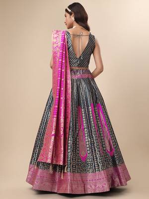 Teal Colour Jacquard Fabric Weaving Lehenga Choli 4