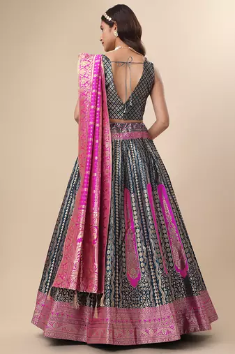 Teal Colour Jacquard Fabric Weaving Lehenga Choli