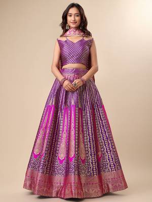 Purple Colour Jacquard Fabric Weaving Lehenga Choli 1