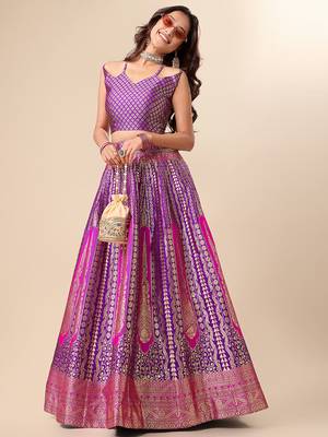 Purple Colour Jacquard Fabric Weaving Lehenga Choli 2
