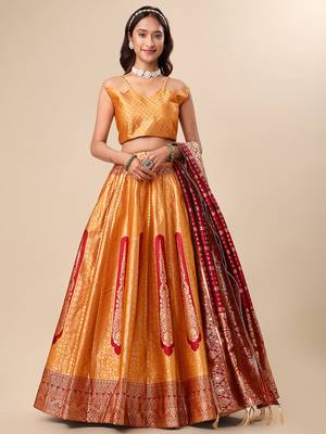 Orange Colour Jacquard Fabric Weaving Lehenga Choli 1