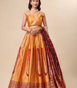 Orange Colour Jacquard Fabric Weaving Lehenga Choli