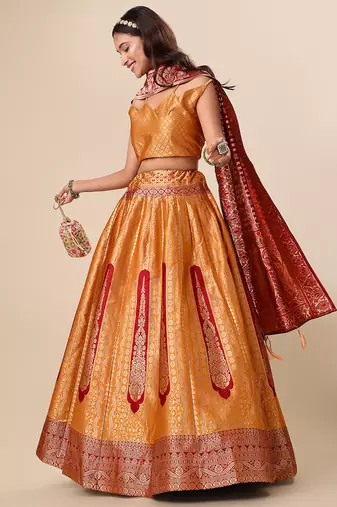 Orange Colour Jacquard Fabric Weaving Lehenga Choli