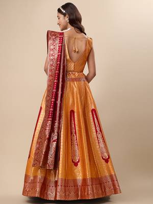 Orange Colour Jacquard Fabric Weaving Lehenga Choli 4