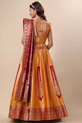 Orange Colour Jacquard Fabric Weaving Lehenga Choli