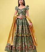 Dark Green Colour Jacquard Fabric Weaving Lehenga Choli