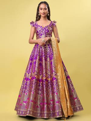 Purple Colour Jacquard Fabric Weaving Lehenga Choli 1
