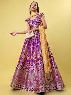 Purple Colour Jacquard Fabric Weaving Lehenga Choli 2