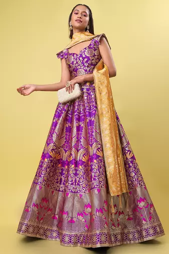 Purple Colour Jacquard Fabric Weaving Lehenga Choli