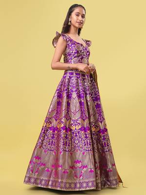 Purple Colour Jacquard Fabric Weaving Lehenga Choli 3
