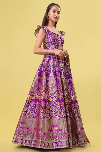 Purple Colour Jacquard Fabric Weaving Lehenga Choli