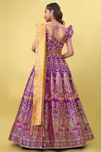 Purple Colour Jacquard Fabric Weaving Lehenga Choli