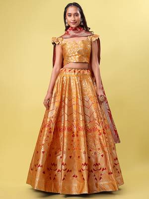 Orange Colour Jacquard Fabric Weaving Lehenga Choli 1