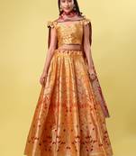 Orange Colour Jacquard Fabric Weaving Lehenga Choli