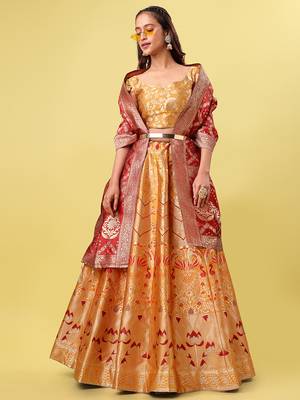Orange Colour Jacquard Fabric Weaving Lehenga Choli 2