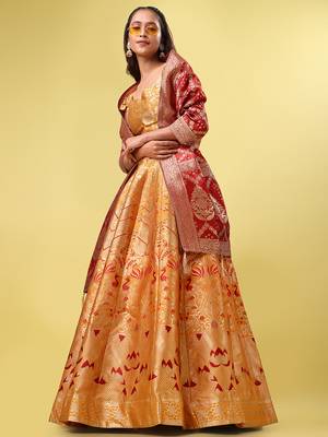 Orange Colour Jacquard Fabric Weaving Lehenga Choli 3