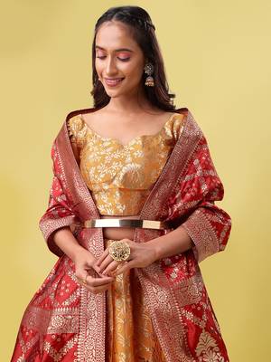 Orange Colour Jacquard Fabric Weaving Lehenga Choli 4