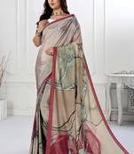  Grey Crepe Silk Blend Saree With Girlish Digital Print