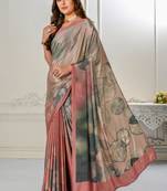  Metallic Peach Crepe Silk Blend Saree With Girlish Digital Print