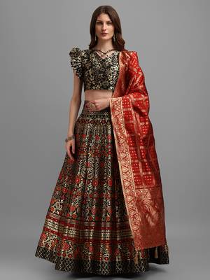 Black Colour Jacquard Fabric Weaving Lehenga Choli 1