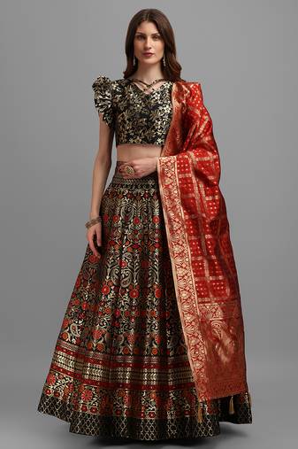 Black Colour Jacquard Fabric Weaving Lehenga Choli