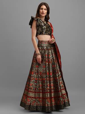 Black Colour Jacquard Fabric Weaving Lehenga Choli 3