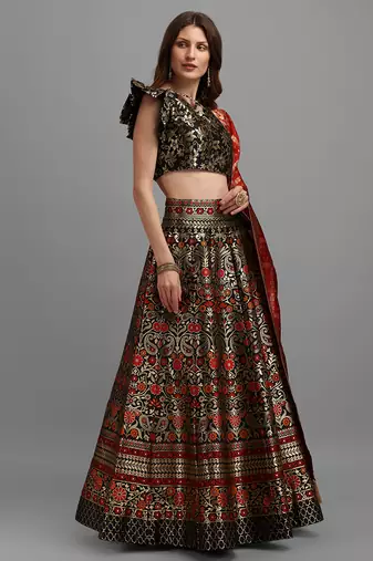Black Colour Jacquard Fabric Weaving Lehenga Choli