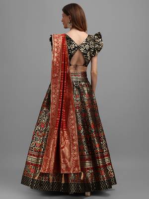 Black Colour Jacquard Fabric Weaving Lehenga Choli 4