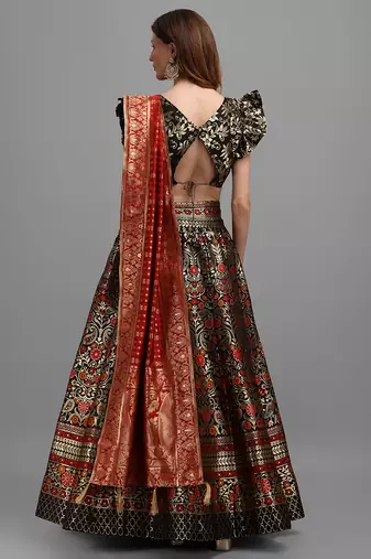 Black Colour Jacquard Fabric Weaving Lehenga Choli