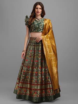 Dark Green Colour Jacquard Fabric Weaving Lehenga Choli 1