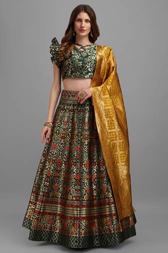 Dark Green Colour Jacquard Fabric Weaving Lehenga Choli