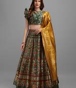 Dark Green Colour Jacquard Fabric Weaving Lehenga Choli
