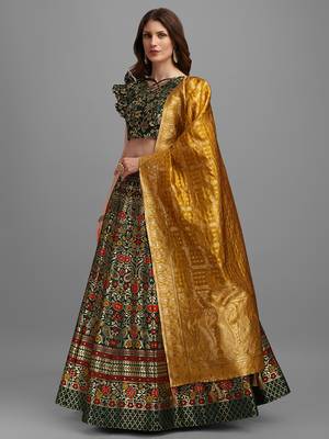 Dark Green Colour Jacquard Fabric Weaving Lehenga Choli 2