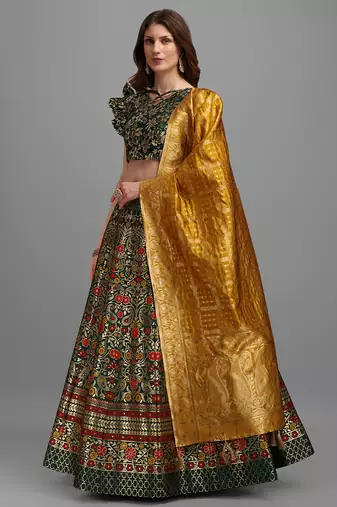 Dark Green Colour Jacquard Fabric Weaving Lehenga Choli