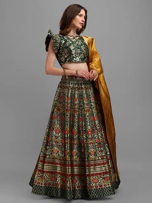 Dark Green Colour Jacquard Fabric Weaving Lehenga Choli 3