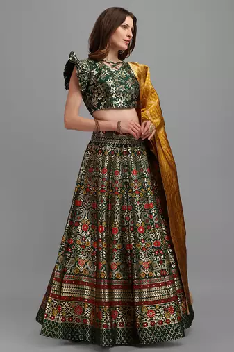 Dark Green Colour Jacquard Fabric Weaving Lehenga Choli