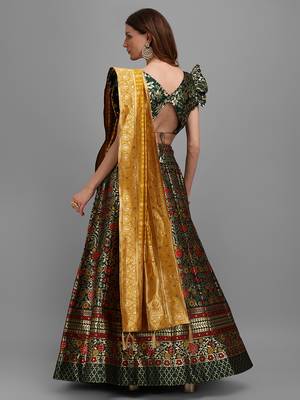 Dark Green Colour Jacquard Fabric Weaving Lehenga Choli 4