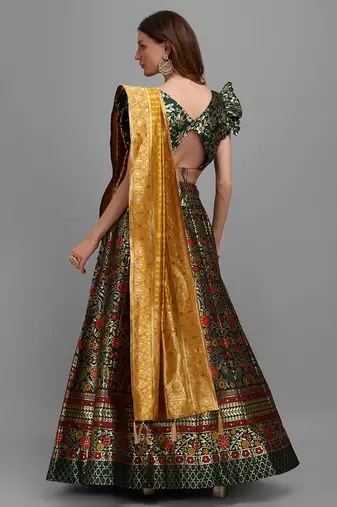 Dark Green Colour Jacquard Fabric Weaving Lehenga Choli