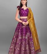 Purple Colour Jacquard Fabric Weaving Lehenga Choli