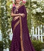 Wine Colour Simmer Fabric Partywear Saree