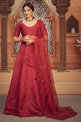 Taffeta Silk Maroon Color Designer Lehenga Choli 1